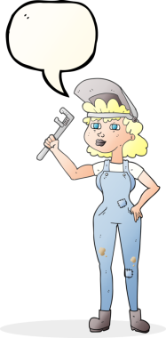 Bir insan tarafından çizilmiş ingiliz anahtarı olan serbest konuşma balonu karikatürü.