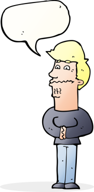 Bir insan tarafından çizilmiş konuşma balonlu sinirli bir adam.