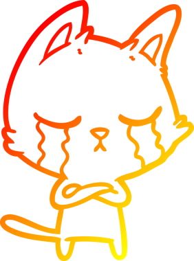 Bir insan tarafından çizilen ağlayan çizgi film kedisinin sıcak çizgi çizgisi.