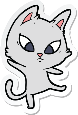 Bir insan tarafından çizilmiş kafası karışmış bir çizgi film kedisinin çıkartması.