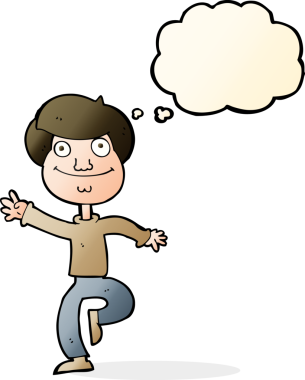 Bir insan tarafından çizilmiş düşünce balonlu çizgi film dansçısı.