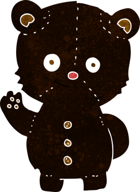 Bir insan tarafından çizilmiş siyah ayı yavrusunu sallayan çizgi film.