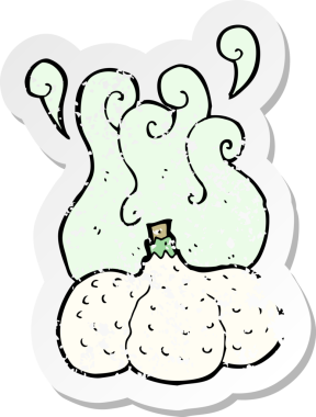 Bir insan tarafından çizilmiş sarımsak karikatürünün gerilemiş yapıştırması.