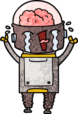 Bir insan tarafından çizilmiş ağlayan robot çizgi film.