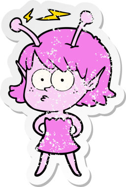 Bir insan tarafından çizilmiş uzaylı bir kızın sıkıntılı çıkartması.