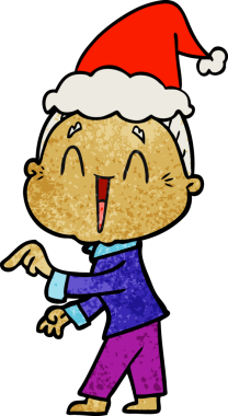 Bir insan tarafından çizilmiş Noel Baba şapkası giyen mutlu yaşlı bir kadının el çizimi karikatürü.