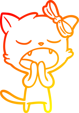 Bir insan tarafından çizilen esneyen kedinin sıcak çizgi çizimi