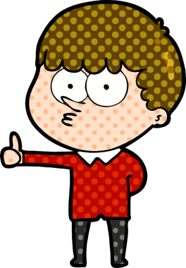 Çizgi film meraklısı çocuk, bir insan tarafından çizilmiş işaret veriyor.