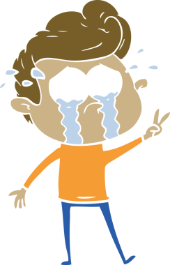 Bir insan tarafından çizilmiş düz renkli çizgi film ağlayan adam.