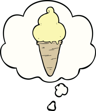 Bir insan tarafından çizilmiş düşünce balonlu karikatür dondurması.