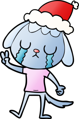 Sevimli el çizimi, bir insan tarafından çizilmiş Noel Baba şapkasıyla ağlayan bir köpeğin çizgi filmi.