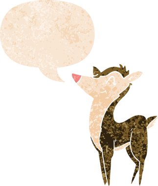 Bir insan tarafından çizilmiş grunge dertli retro tarzı konuşma baloncuğu ile çizgi film geyiği