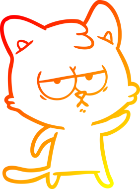 Bir insan tarafından çizilmiş sıkılmış çizgi film kedisinin sıcak çizgi çizgisi.