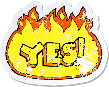 Bir insan tarafından çizilmiş alevli bir çizgi filmin gerilimli çıkartması.