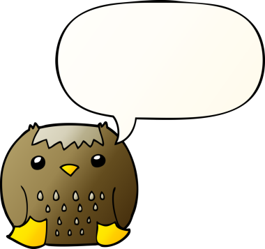 bir insan tarafından çizilmiş yumuşak eğimli konuşma baloncuğu olan çizgi film baykuşu