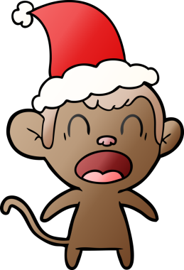 Bir insan tarafından çizilmiş Noel Baba şapkası giymiş bir maymunun gradyan çizimi.