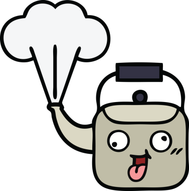 Bir insan tarafından çizilmiş dumanı tüten bir çaydanlığın sevimli çizgi filmi.