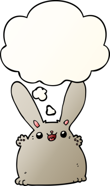 Düşünce baloncuklu çizgi film tavşanı bir insan tarafından çizilmiş.