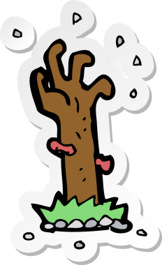 Bir insan tarafından çizilmiş bir zombi çizgi filminin çıkartması.