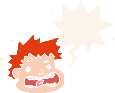 Bir insan tarafından çizilmiş, konuşma baloncuğu gibi ürkmüş karikatür.