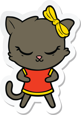 Bir insan tarafından çizilmiş şirin bir çizgi film kedisinin çıkartması.