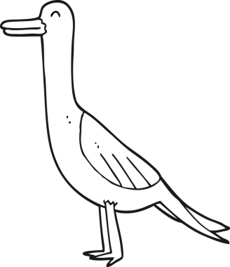 Bir insan tarafından çizilmiş siyah beyaz bir çizgi film kuşu.