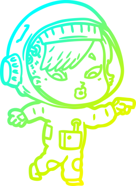 Bir insan tarafından çizilmiş soğuk gradyan çizgili astronot kadın çizimi.