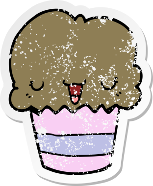 Bir insan tarafından çizilmiş karikatür kapkekinin sıkıntılı çıkartması.