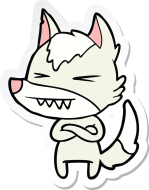 Bir insan tarafından çizilmiş kızgın bir kurt çizgi filminin çıkartması.