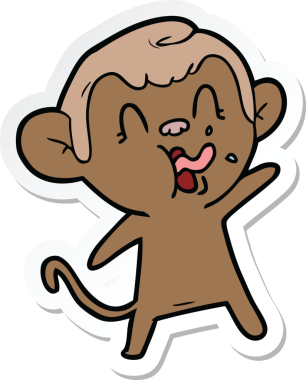 Bir insan tarafından çizilmiş çılgın bir maymun çıkartması.