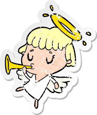 Bir insan tarafından çizilmiş karikatür bir meleğin sıkıntılı çıkartması.