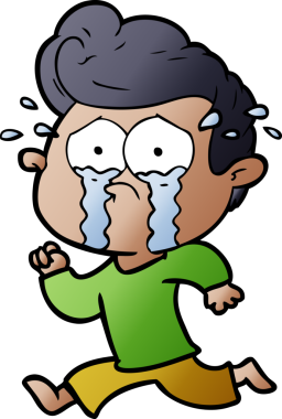 Bir insan tarafından çizilmiş ağlayan bir çizgi film karakteri.