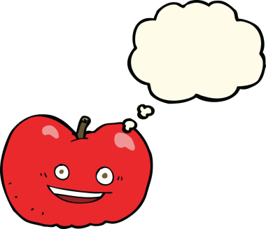 bir insan tarafından çizilmiş düşünce baloncuklu çizgi film elması