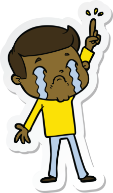 Bir insan tarafından çizilmiş, ağlayan bir çizgi film karakterinin çıkartması.