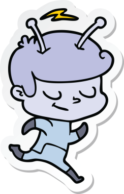 Bir insan tarafından çizilmiş dost canlısı bir uzay adamının çıkartması.