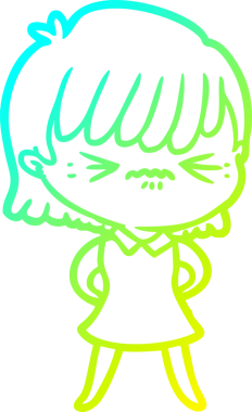 Bir insan tarafından çizilmiş, soğuk bir çizgi film kızı çizimi.