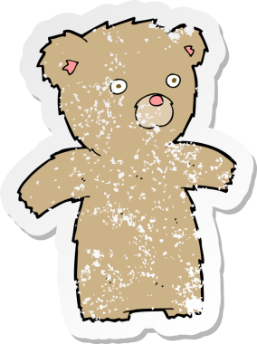 Bir insan tarafından çizilmiş oyuncak ayının gerilimli çıkartması.