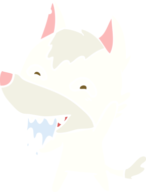 Düz renkli çizgi film aç kurt bir insan tarafından çizilmiş.