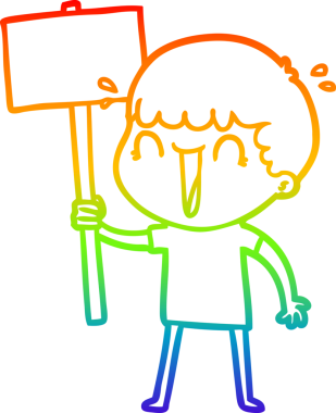 Gökkuşağı gradyan çizgisi bir insan tarafından çizilmiş, gülen bir karikatür adamın çizimi.