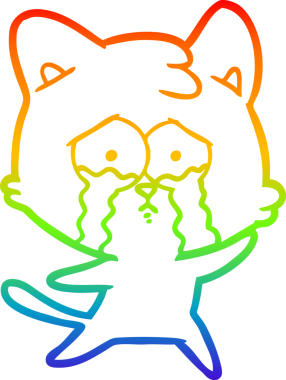 Gökkuşağı gradyan çizgi çizimi bir insan tarafından çizilmiş ağlayan bir kedi