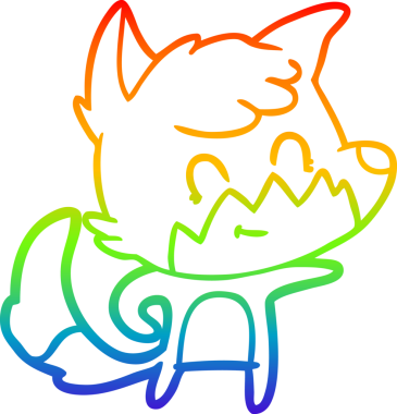 Gökkuşağı gradyan çizgi çizimi bir insan tarafından çizilmiş, dost bir tilki.