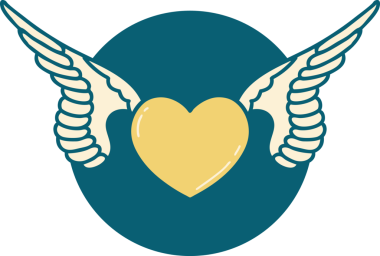 Bir insan tarafından çizilmiş kanatlı bir kalbin ikonik dövme görüntüsü