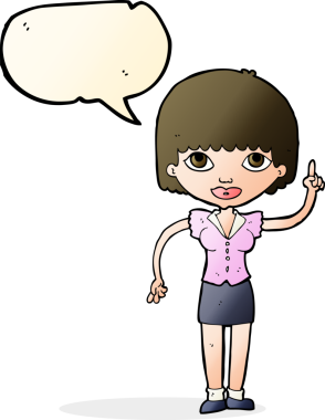 Bir insan tarafından çizilmiş konuşma baloncuğu fikri olan bir karikatür kadın.