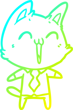 Bir insan tarafından çizilmiş mutlu çizgi film kedisinin soğuk gradyan çizgisi.