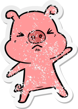 Bir insan tarafından çizilmiş kızgın bir domuzun sıkıntılı çıkartması.