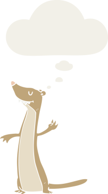 Düşünce baloncuğu olan karikatür sansarı insan tarafından çizilmiş.