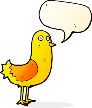 Bir insan tarafından çizilmiş konuşma balonlu çizgi film kuşu.