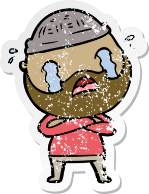 Bir insan tarafından çizilmiş ağlayan sakallı bir adamın sıkıntılı çıkartması.