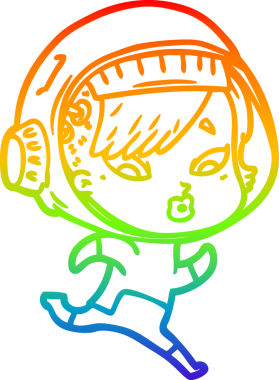 Gökkuşağı gradyan çizgi çizimi bir insan tarafından çizilmiş astronot bir kadın.