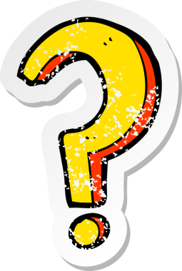 Bir insan tarafından çizilmiş bir karikatür soru işaretinin gerilimli retro yapıştırması